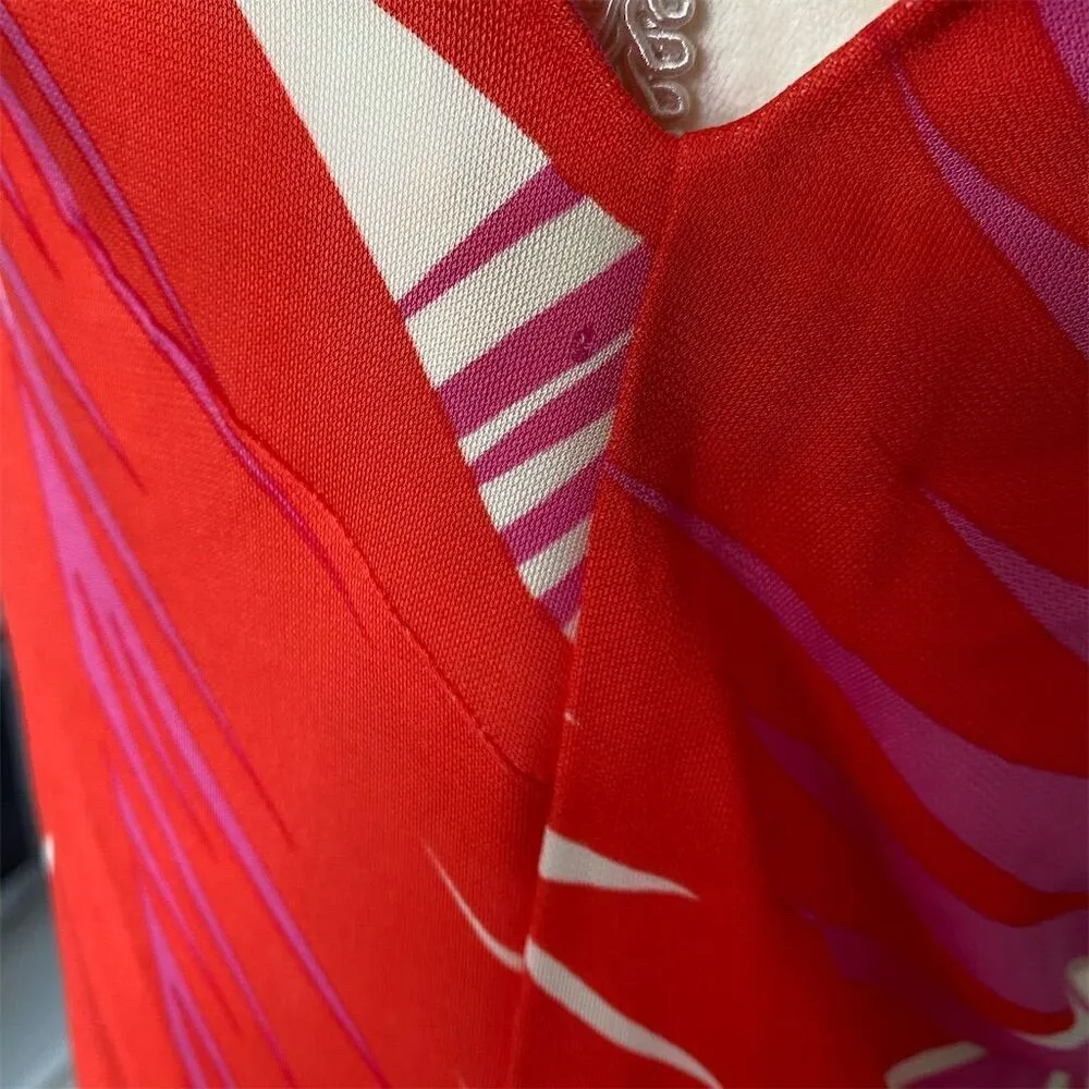 Tibi Women's Shift Dress Size S Pink/Orange Palm Leaf Sleeveless Party - Image 3