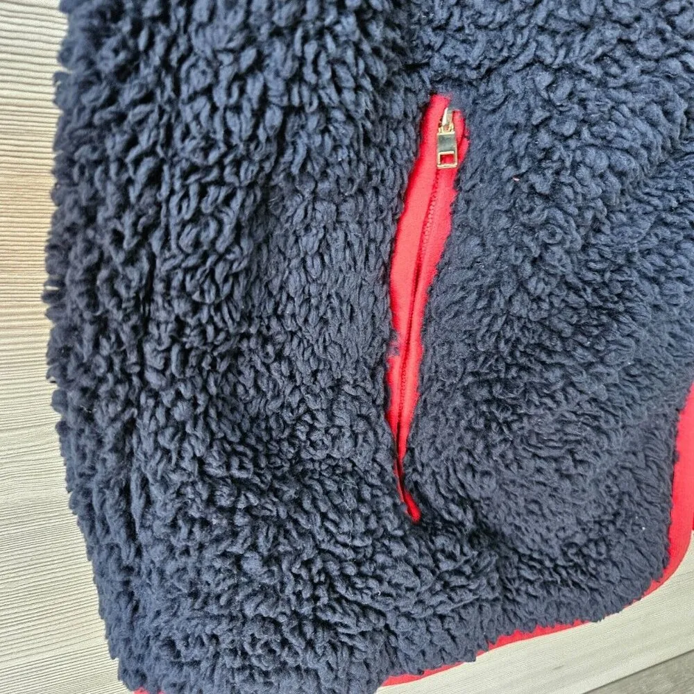 Tommy Hilfiger Jacket Vest Womens Medium Faux Fur Navy Blue Red White Full Zip - Image 4