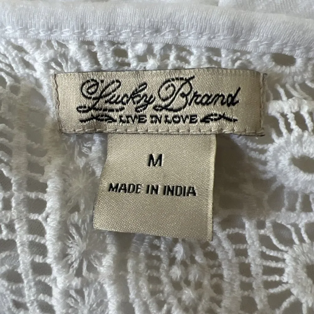 Lucky Brand Blouse Women's Medium White‎ Crochet Tassels Boho Chic Bohemian - Image 6