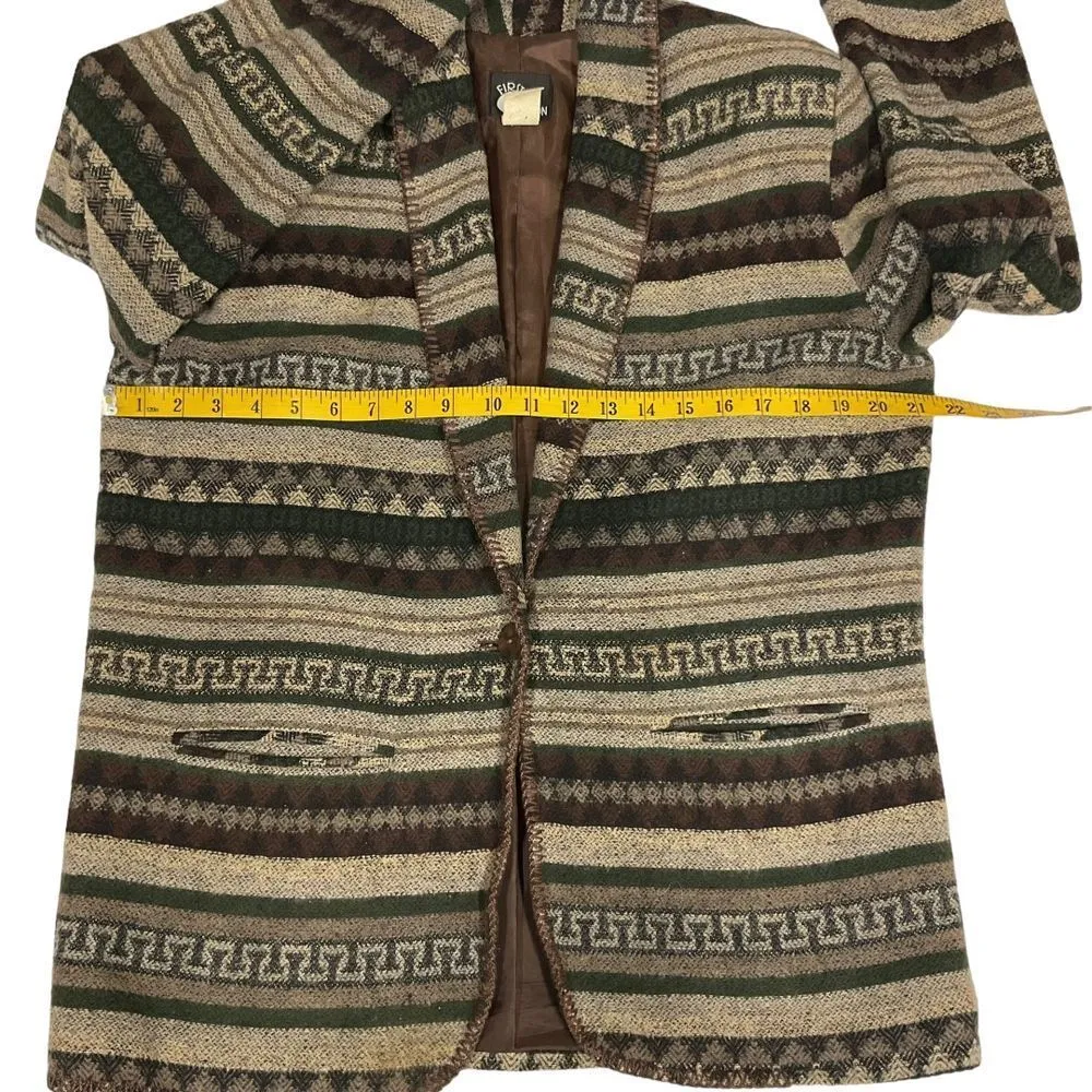 Vintage First Option Women's One‎ Button Blazer Jacket Tan Brown Western Aztec M Size M - Image 6