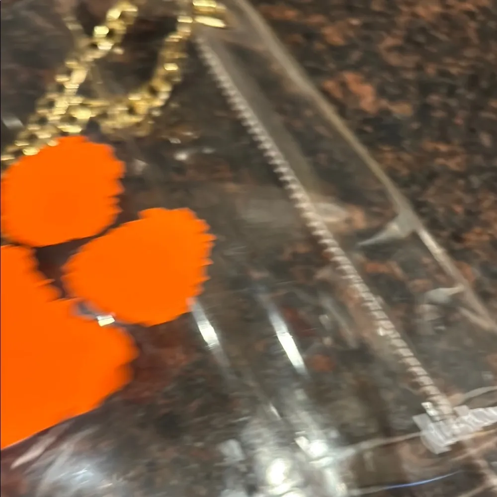 Clear Tote Bag with orange Clemson Tiger Paw Print and Gold Chain - Image 8