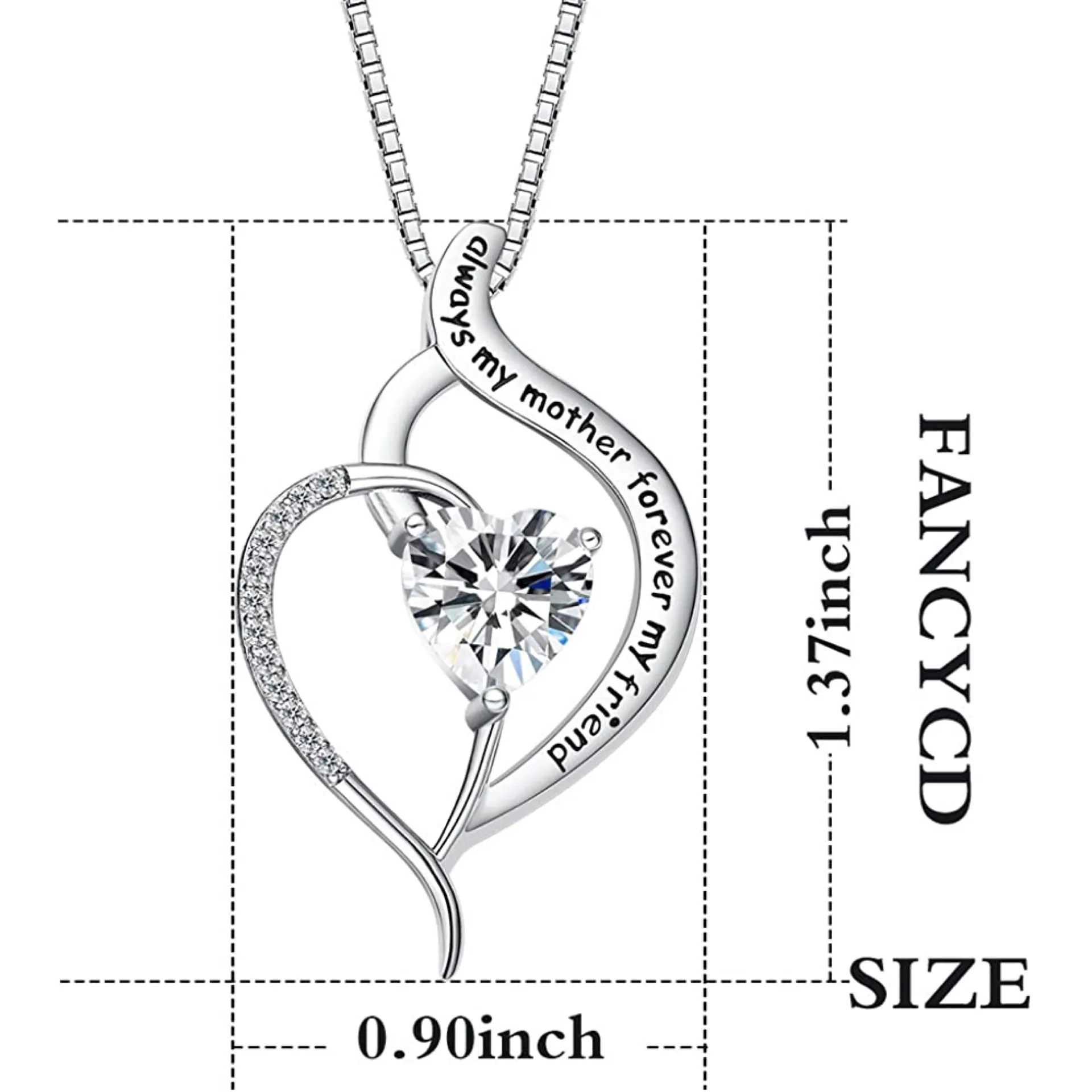 Always My Mother Forever My Friend”Love Heart Necklace, 18" Special Jewelry Silver - Image 5