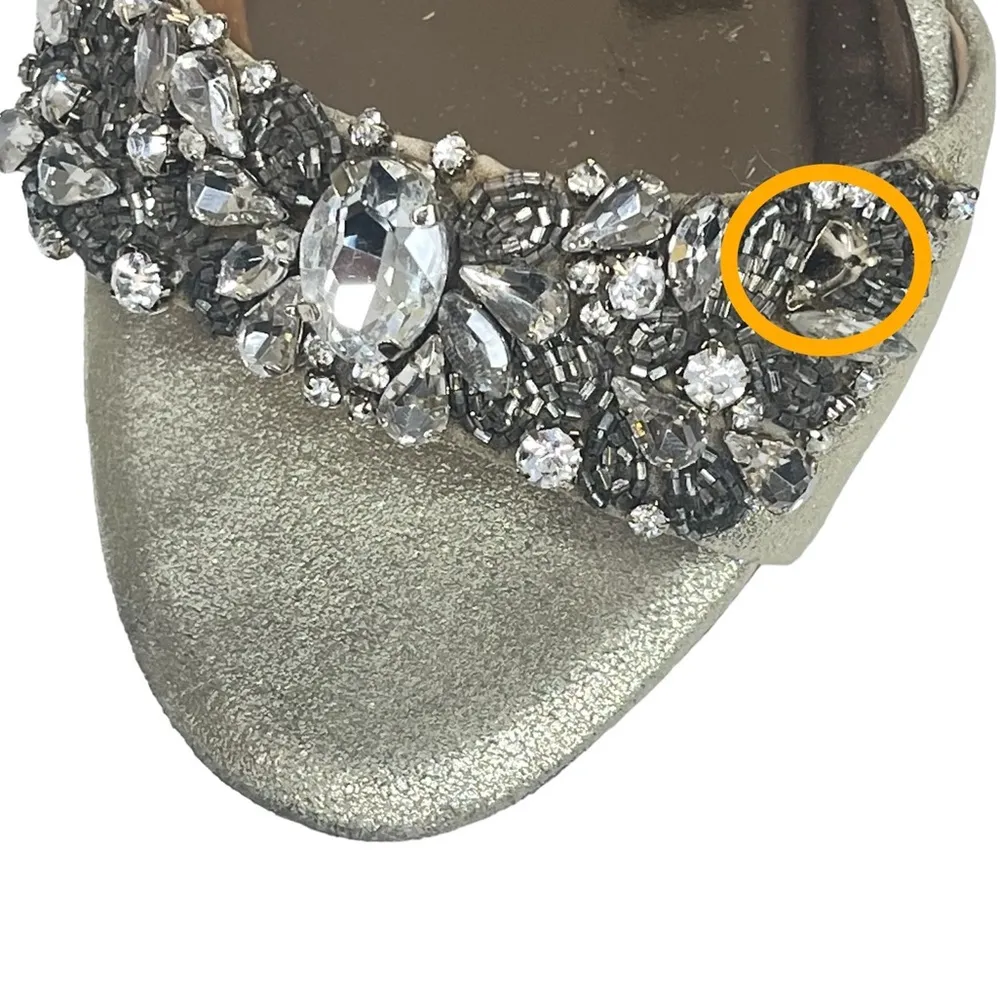 ❧ Barby Crystallized Heeled Sandals ❧ Gold Shimmery Leather ❧ 8M - Image 14