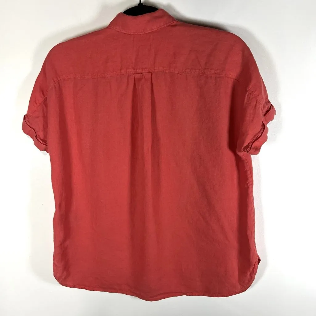 J‎ Crew Baird McNutt Top Size 0 Womens Red Short Sleeve Shirt Linen Button Beach - Image 9