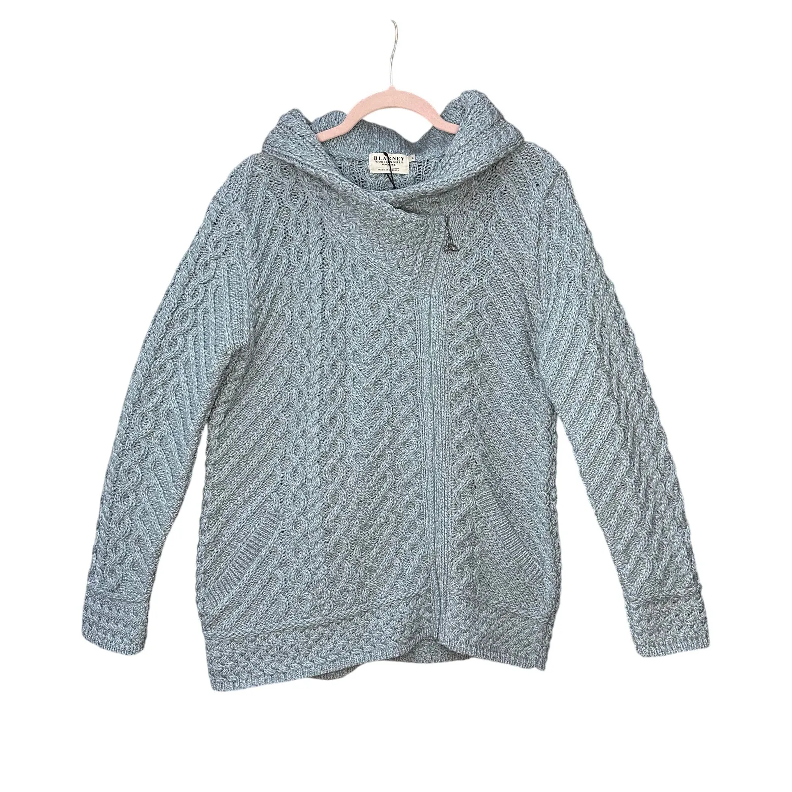 Blarney Woolen Mills Aran hooded cardigan Size Large Wool Green - Image 4