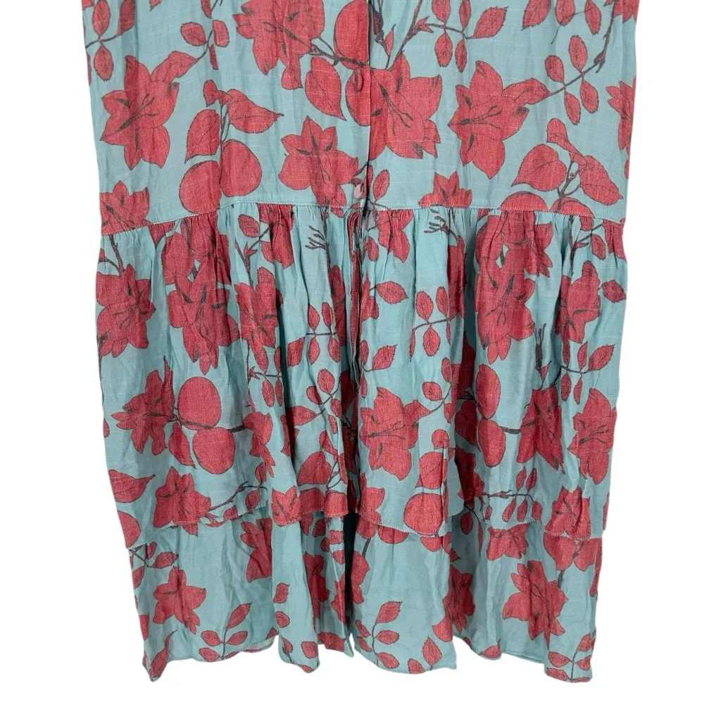Lobo Rosa Botones Floral Print Dress size Medium Short Sleeves Tiered Midi Blue - Image 7