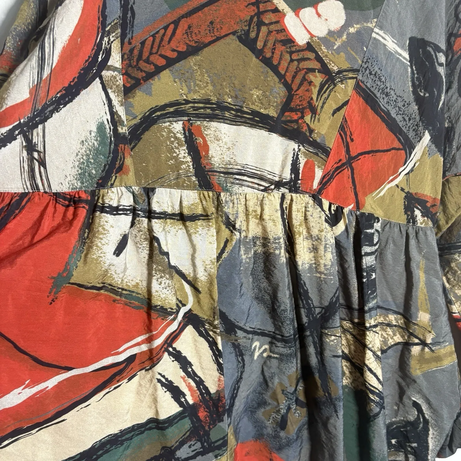 John Mark Size L Art To Wear Multicolor Abstract Button Down Tunic Blouse Pocket - Image 7