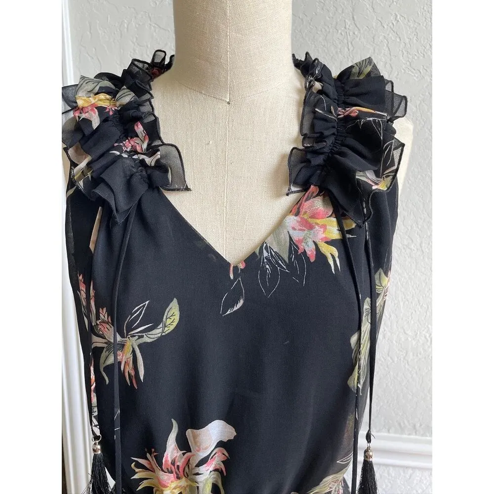 White House Black Market Black Floral Blouson Dress - Image 3