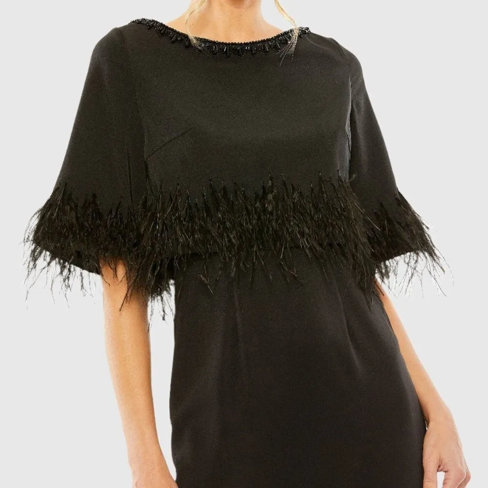 MAC DUGGAL 11787 Quarter Sleeve Crystal Neck Feather Detail Dress - Image 4