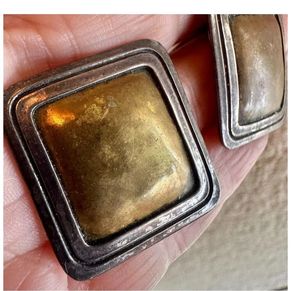 Rare-Collectable Retired James Avery Sterling Silver Brass Square Earrings - Image 6