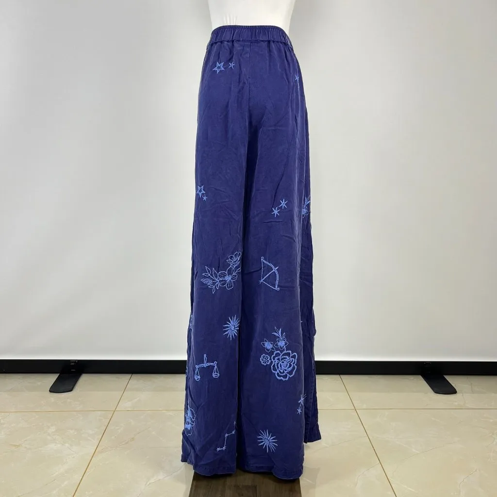 NWOT Johnny Was Wide Leg Embroidered Floral Pants Size L Blue Elastic waist - Image 10