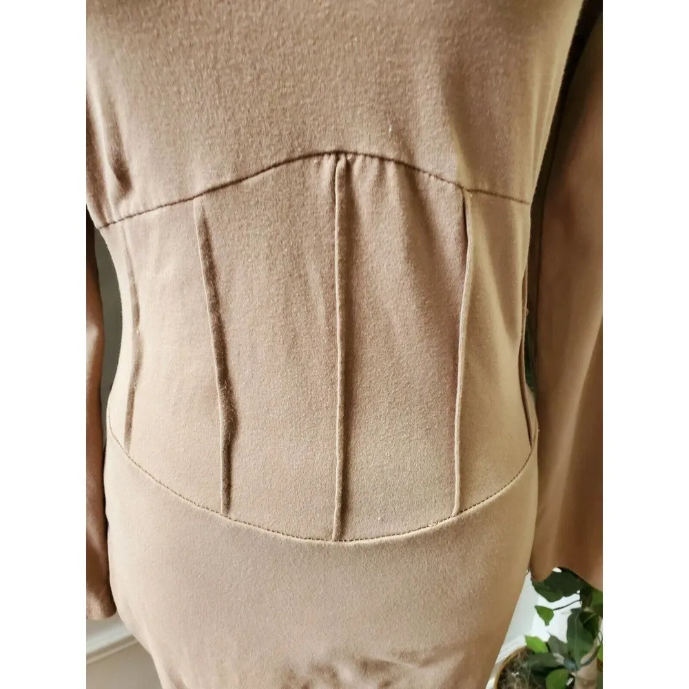 Shein Women's Tan Cotton Long Sleeve Crew Neck Knee Length Casual Dress Size L - Image 4