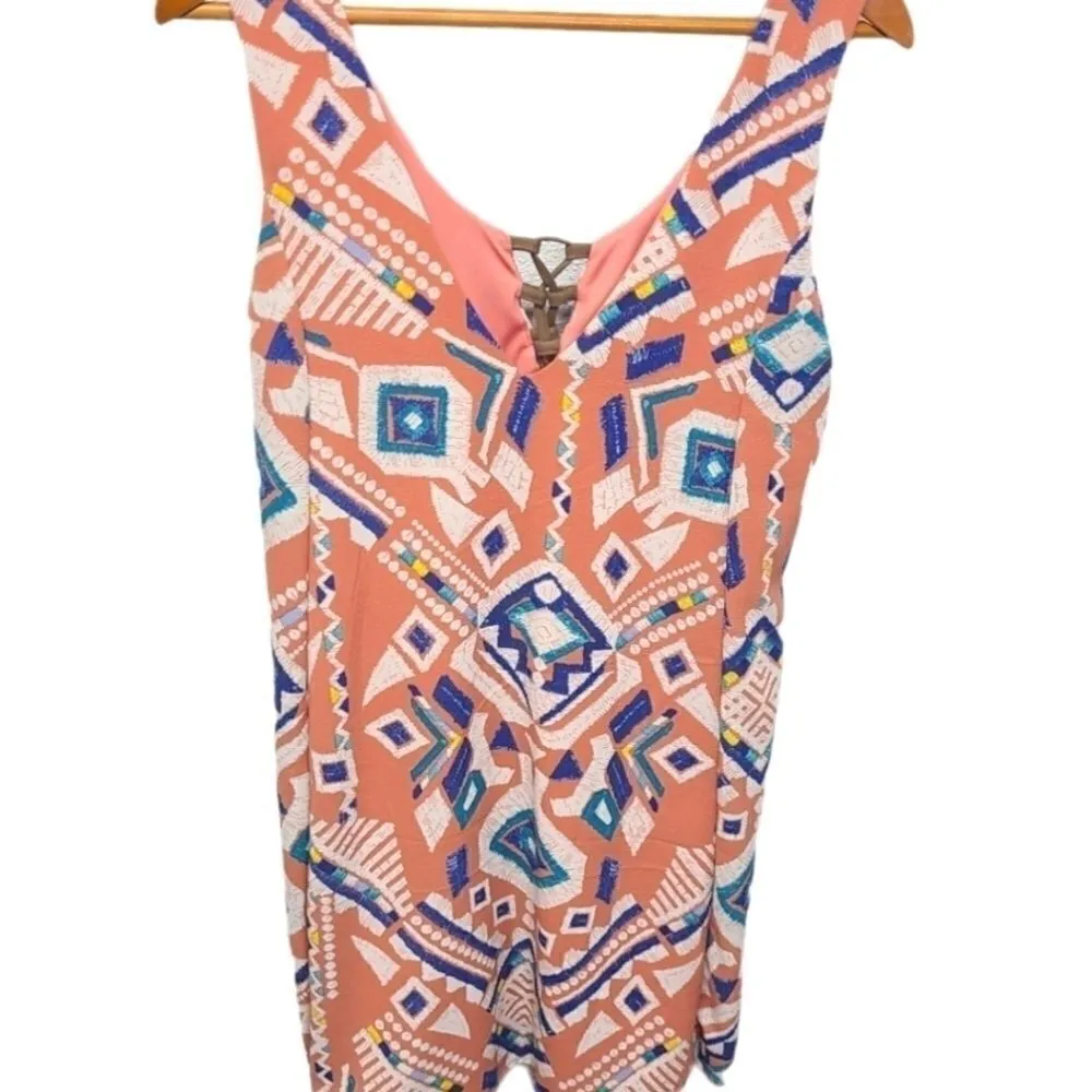 Judith March Tribal Lace up Sleeveless Mini Orange/Blue Size Small‎ - Image 5