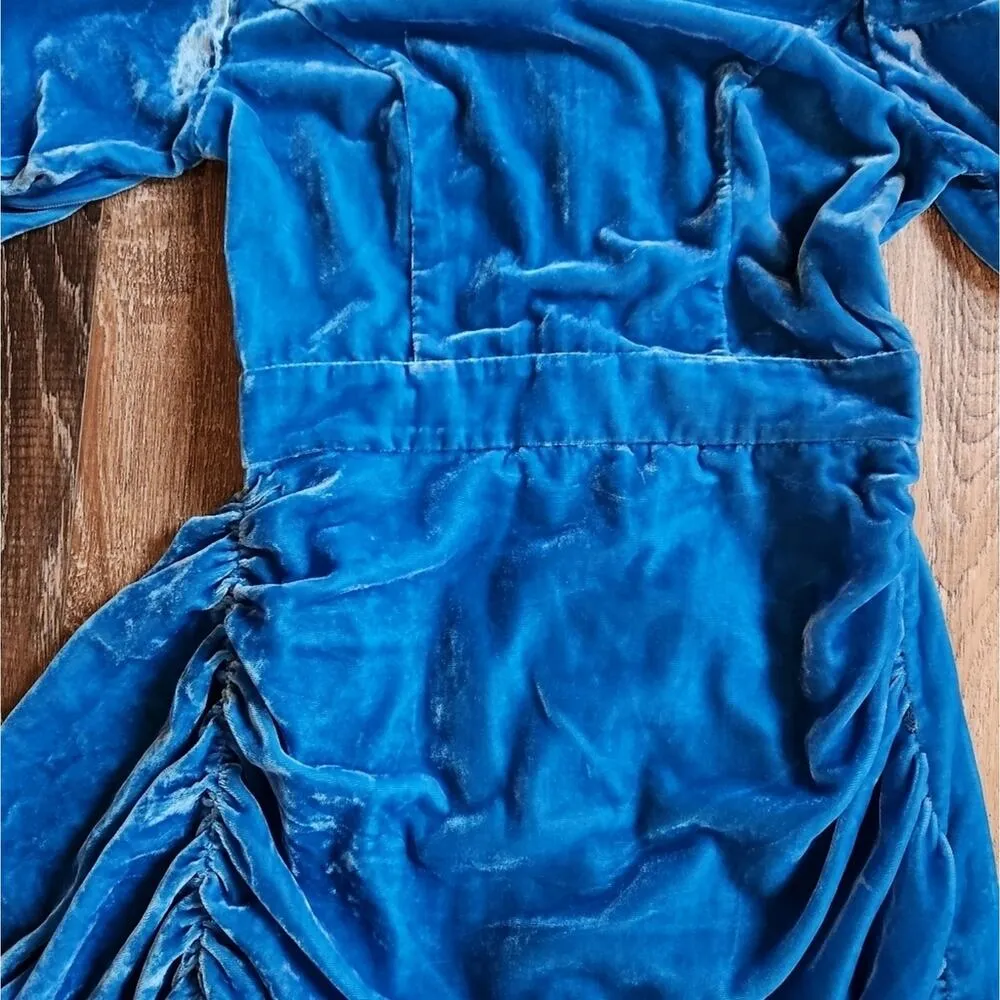 Rhode Pia Draped Velvet Mini Dress In Turquoise Size XS Sleeveless Blue - Image 7