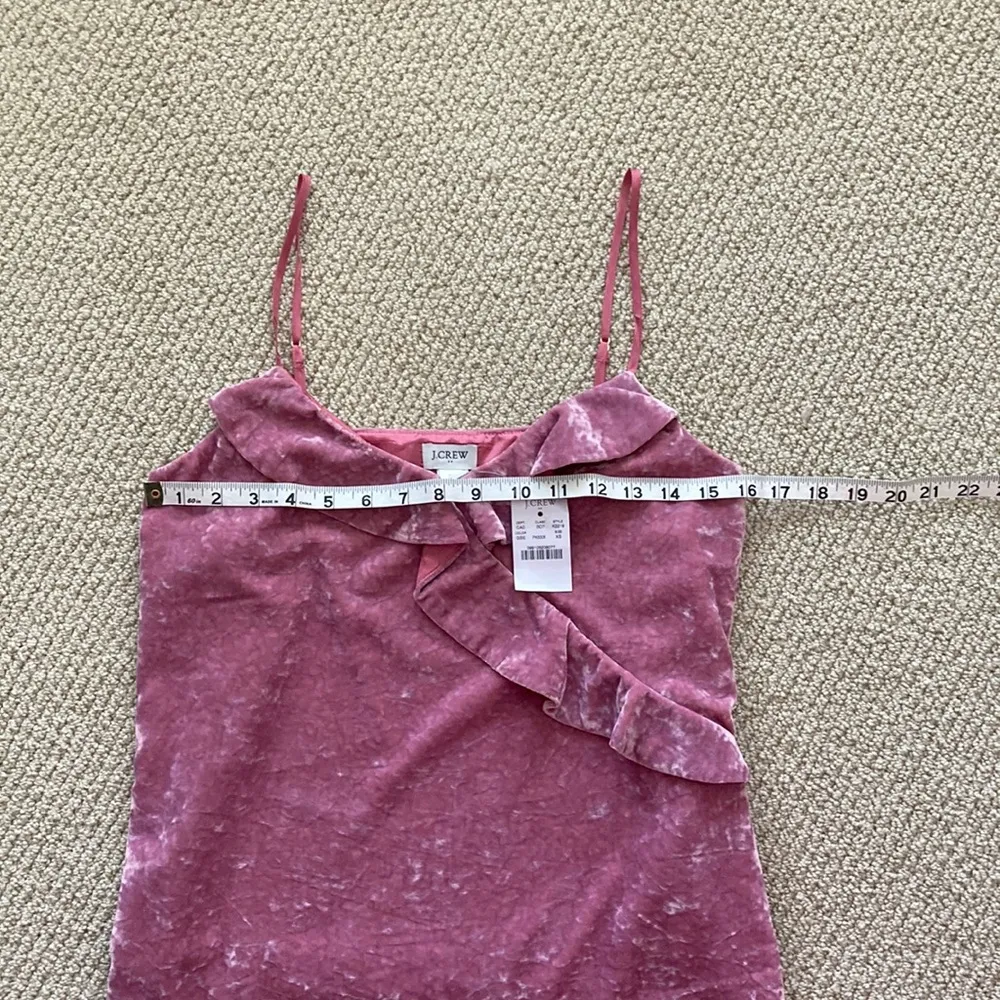 NEW J. Crew Pink Faux Velvet Ruffled Cami Tank Top Blouse Adjustable Lined NWT - Image 4