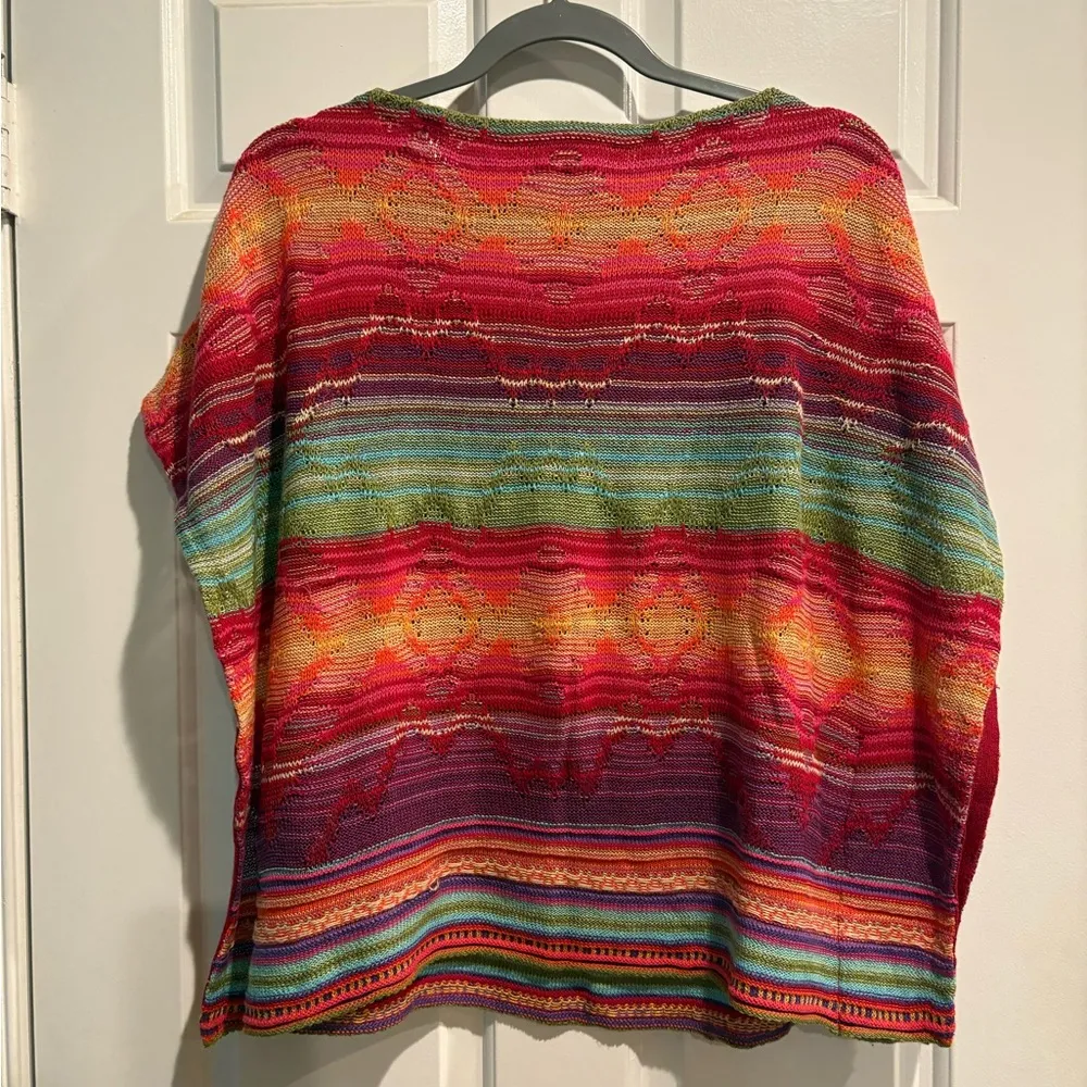 Lauren Ralph Lauren Aztec striped Poncho sweater linen blend M - Image 3