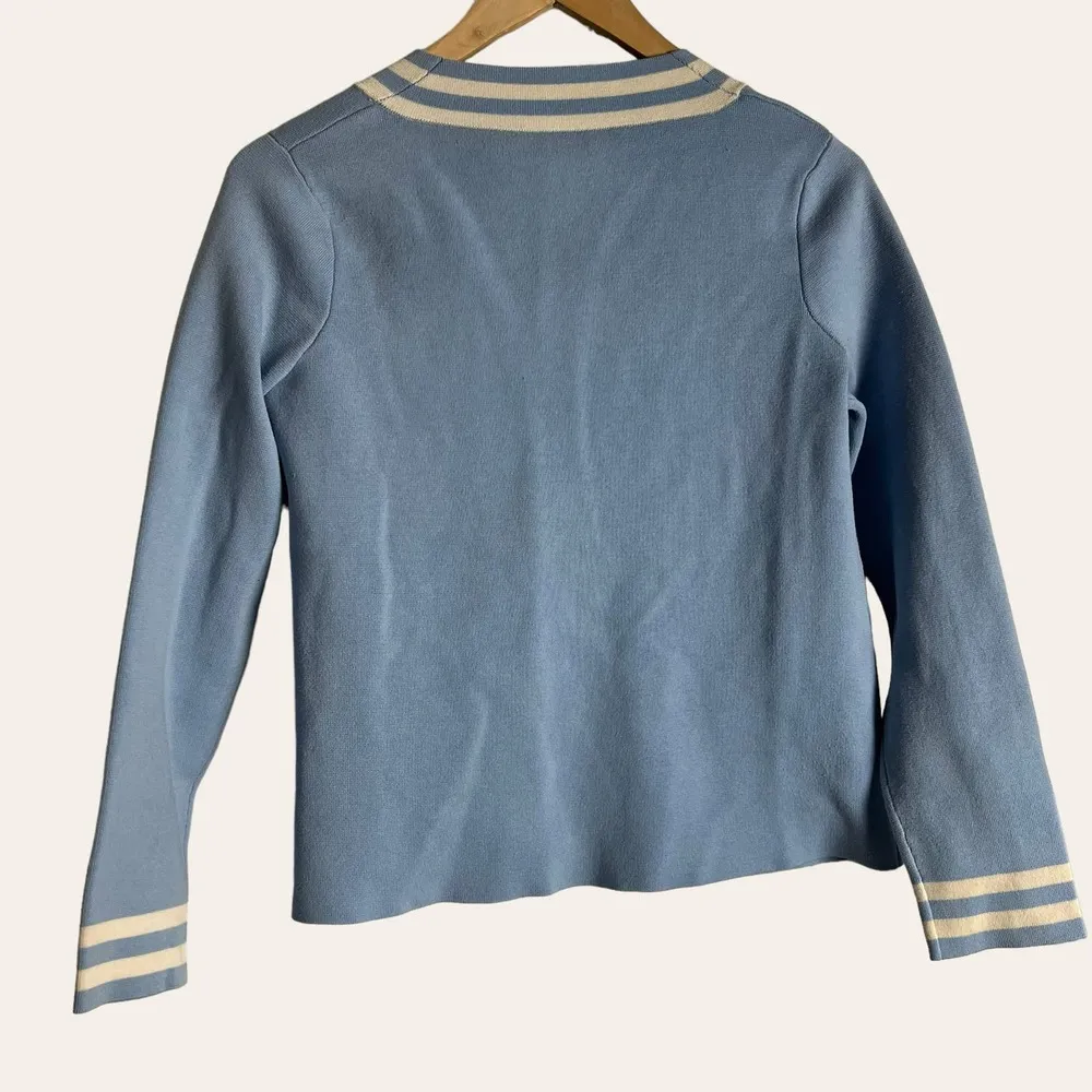 Pendleton Blue White Striped Silk Blend Open Cardigan Sweater Size PS - Image 7