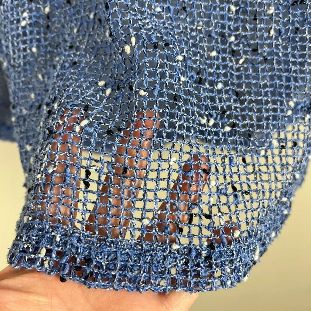 Lulu‎ B Tunic Top Womens XL Blue Net Mesh Mermaid Fishnet Open Knit 3/4 Sleeve - Image 6