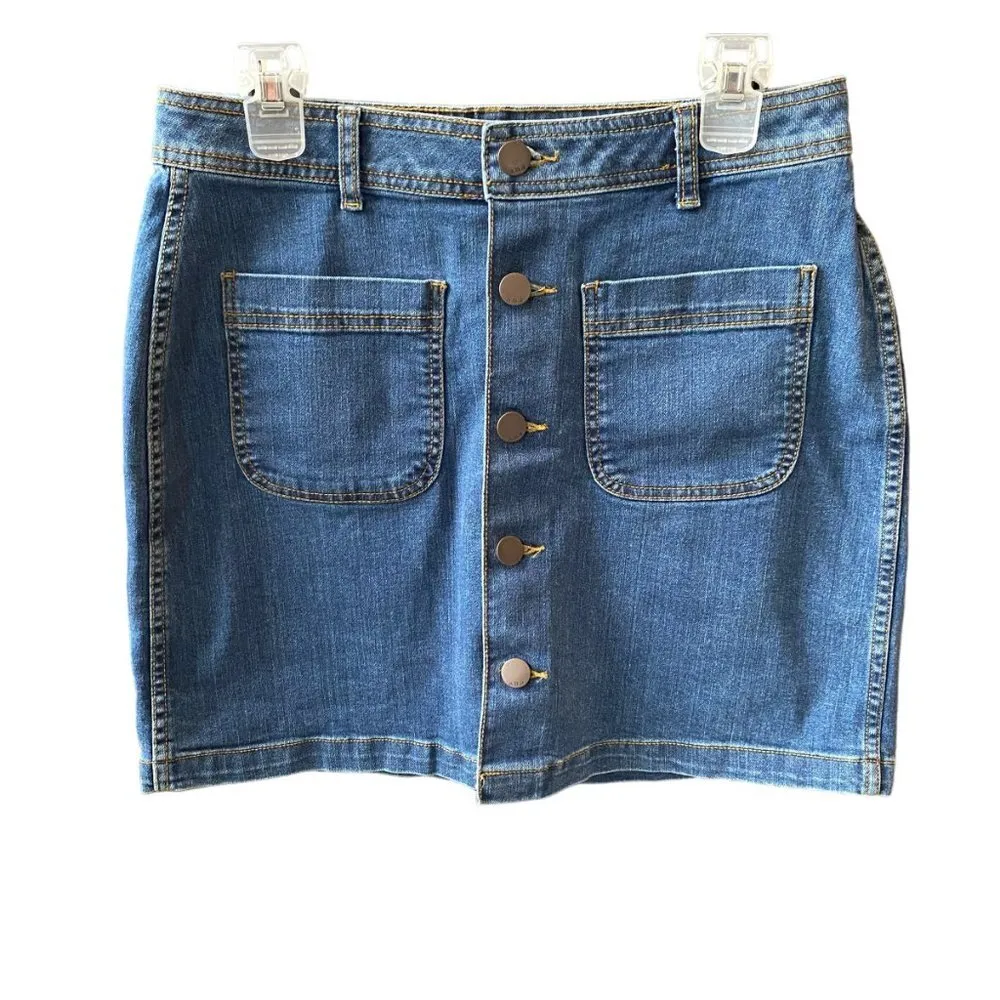 a.n.a women's 28 (6) blue denim midi button up casual jean skirt - Image 5