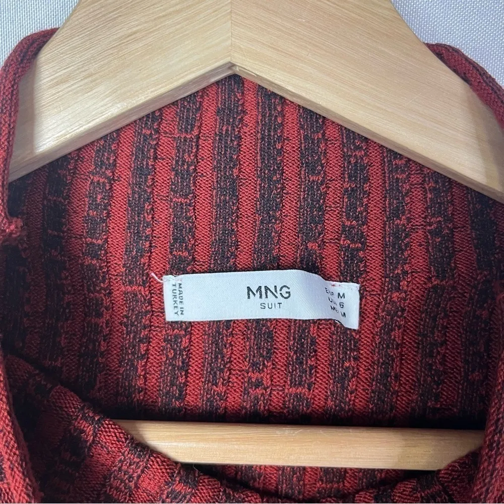 MNG Mango Suit Red Ribbed Fitted Mock Neck Long Sleeve 6 - Image 4