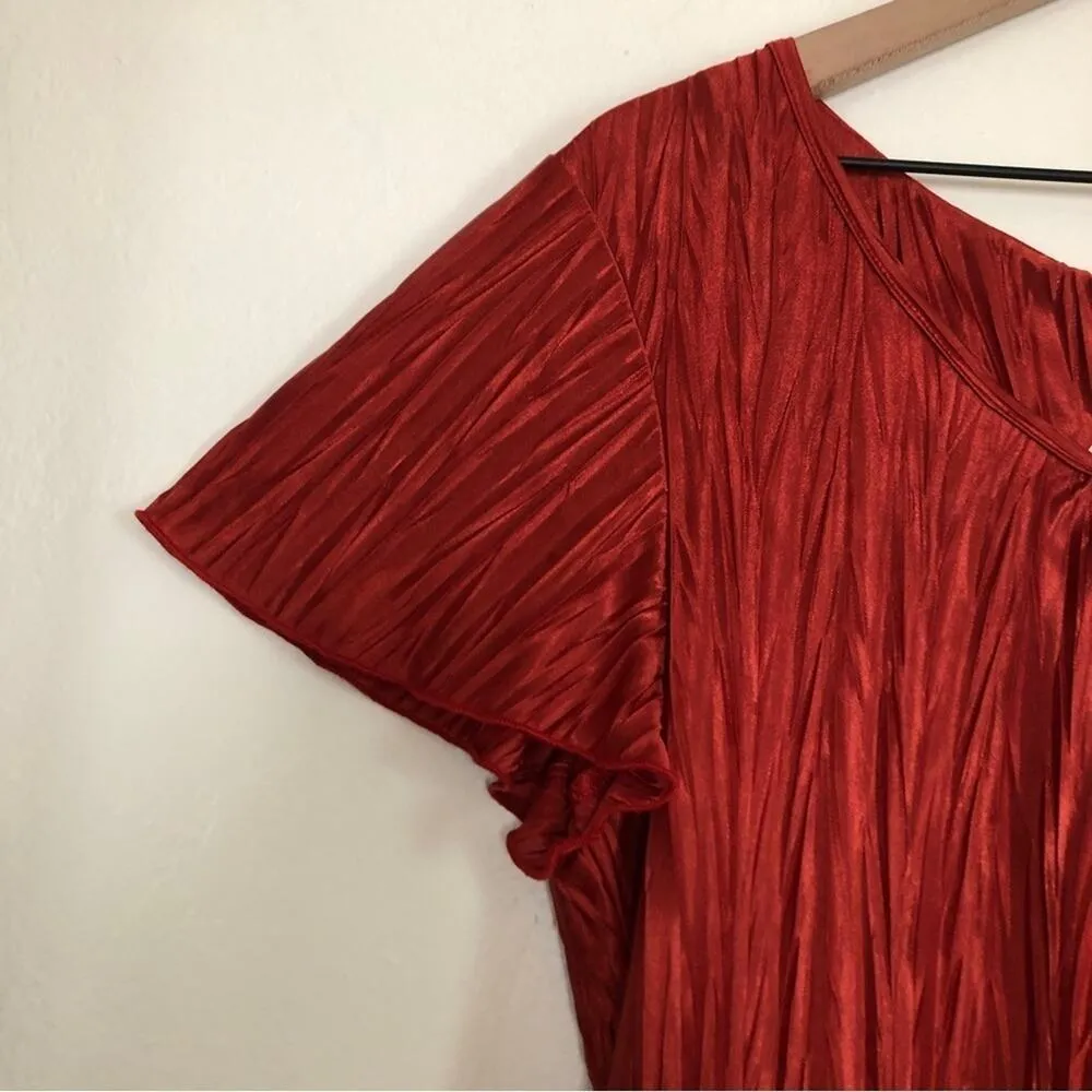 Alyx Red Crinkle Flutter Flounce Sleeve Back Twist Key Hole Shirt Blouse Top Size L - Image 3