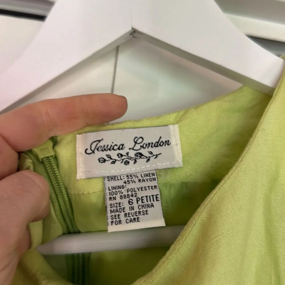 Jessica London Vintage Linen lime green shift dress 6 - Image 4