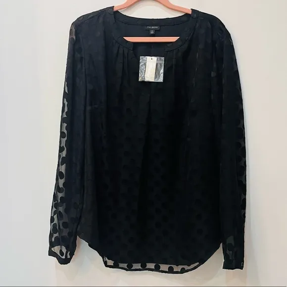 NWT Talbots Lined Sheer Long Sleeve Clip Dot V Neck Blouse black sz Medi… - Image 6
