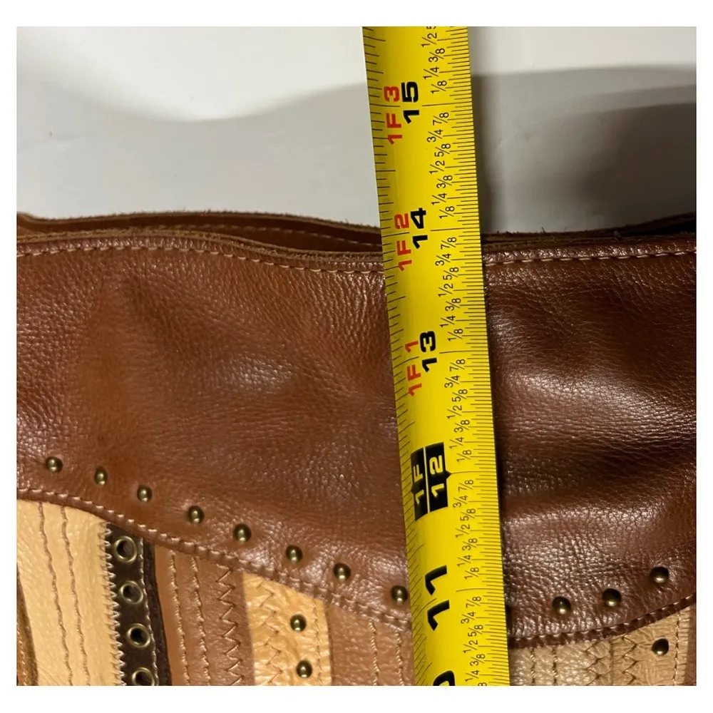 Fossil leather studded riveted western boho shoulder bag suede neutral - Image 8