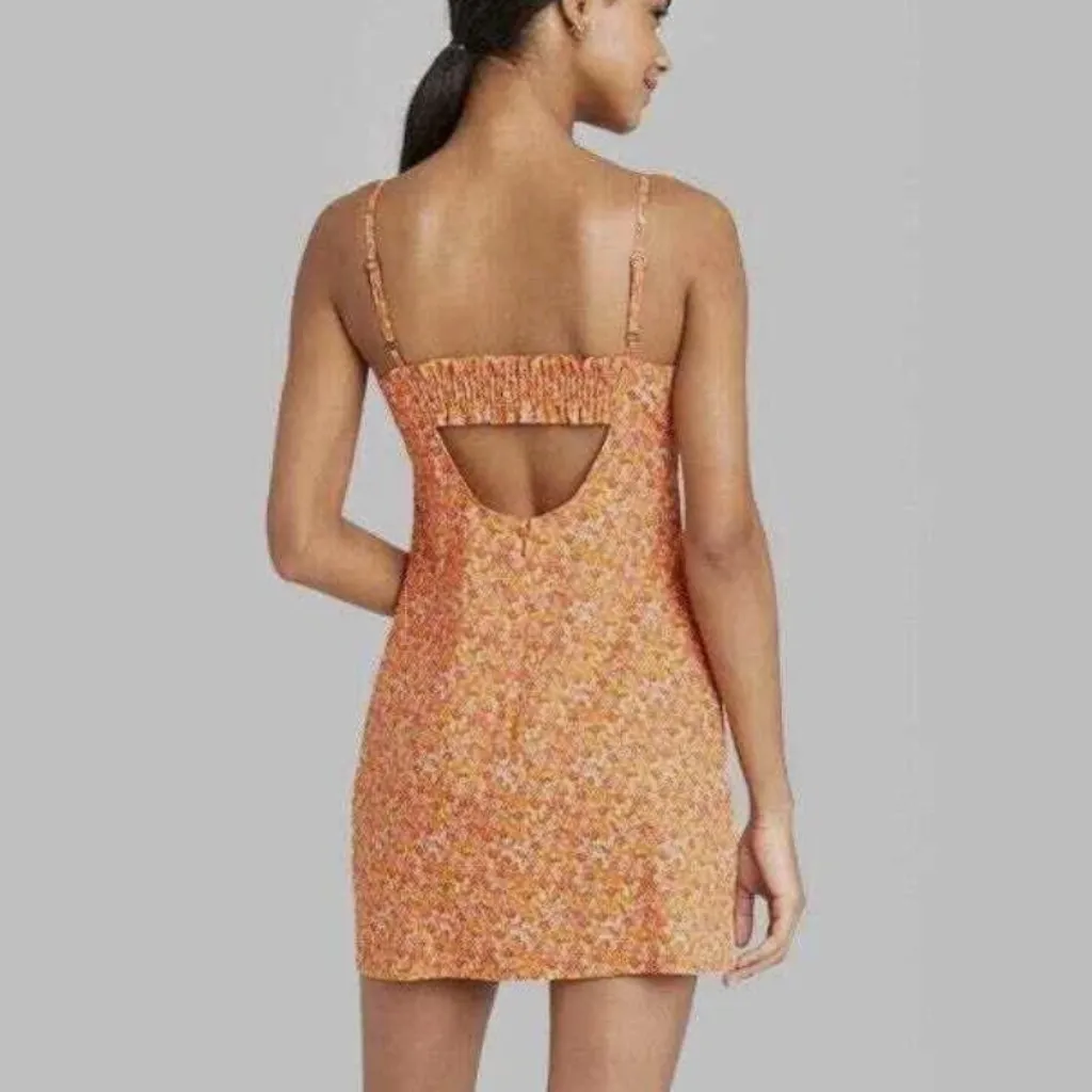 WILD FABLE Sleeveless Woven Bodycon Dress Orange Red Floral Mini Y2K 90s ALTERED - Image 5