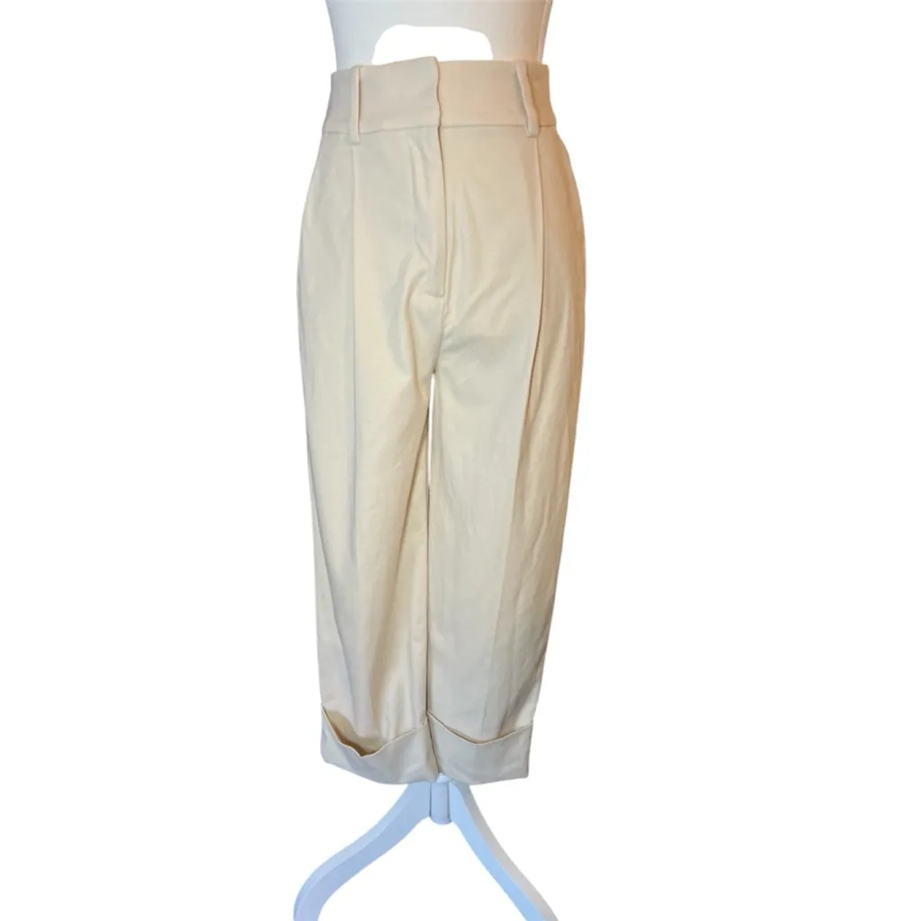 & Other Stories Khaki Cream Pressed Front Pleated Slacks Dress Pants Size 4 - Image 3