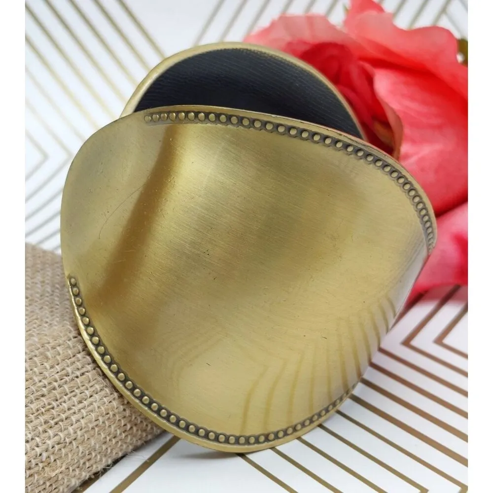 Hinged Brush Gold Tone Statement Cuff Bracelet Wide Studded Trim - Image 5