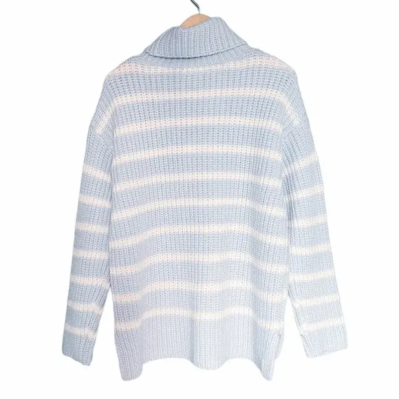 NWT Caslon Striped Sweater Shaker Stitch Turtleneck Blue & Ivory Size Large NEW - Image 5