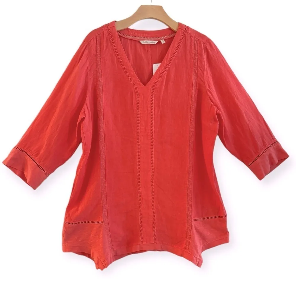 SOFT SURROUNDINGS Linen Leonie Tunic Sun Kissed Coral V Neck Size XL NEW - Image 3