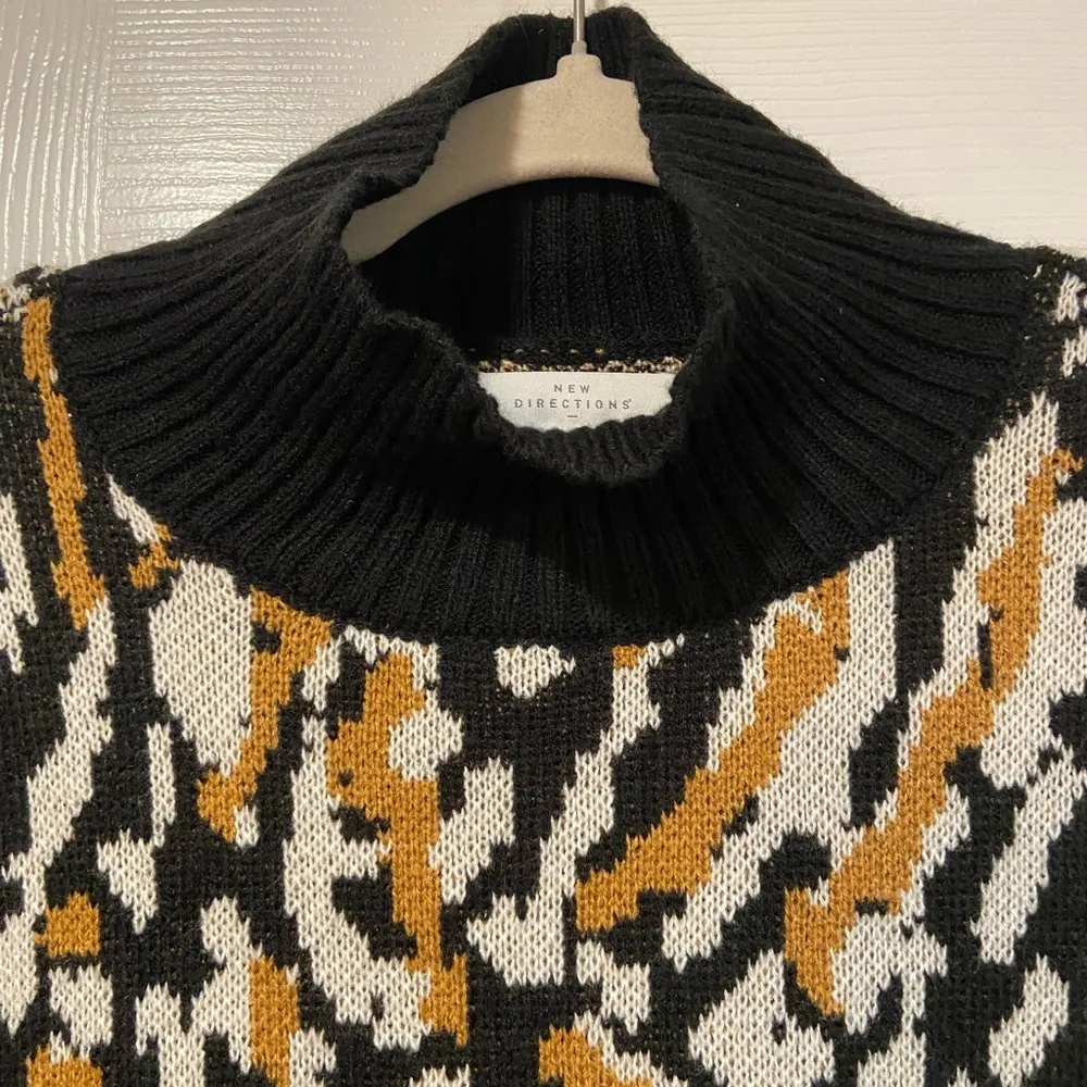 NWT New Directions Size XL Black Leopard Print Mock Neck Tunic Sweater Oversized - Image 4