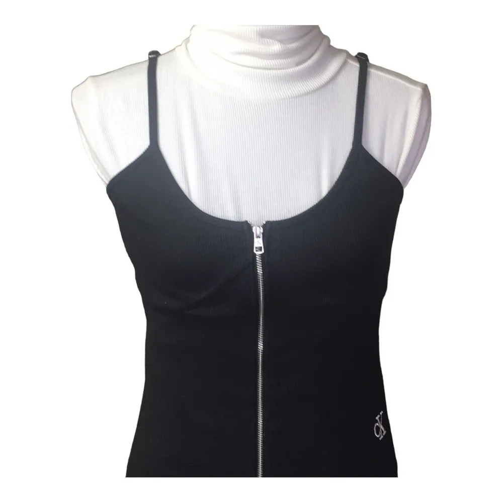 Brand New CALVIN KLEIN zip-up ribbed mini dress Size XL X-Large black logo - Image 4