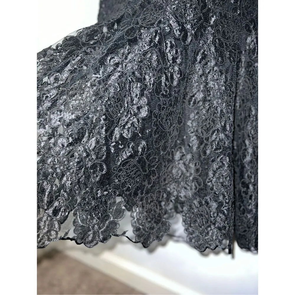 Women’s Gothic Victorian Textured Floral Maxi Mermaid Skirt Black Size M - Image 4