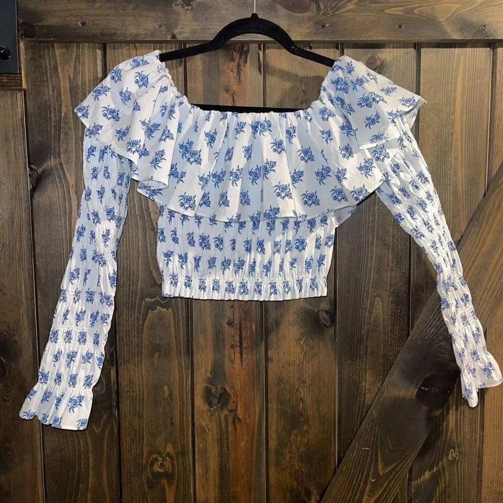 NWT Caroline Constas Lydia Top Blue Size M - Image 5