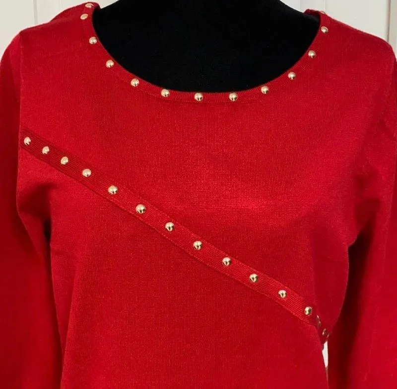 Red oversized sweater with gold stones design. M - Image 3