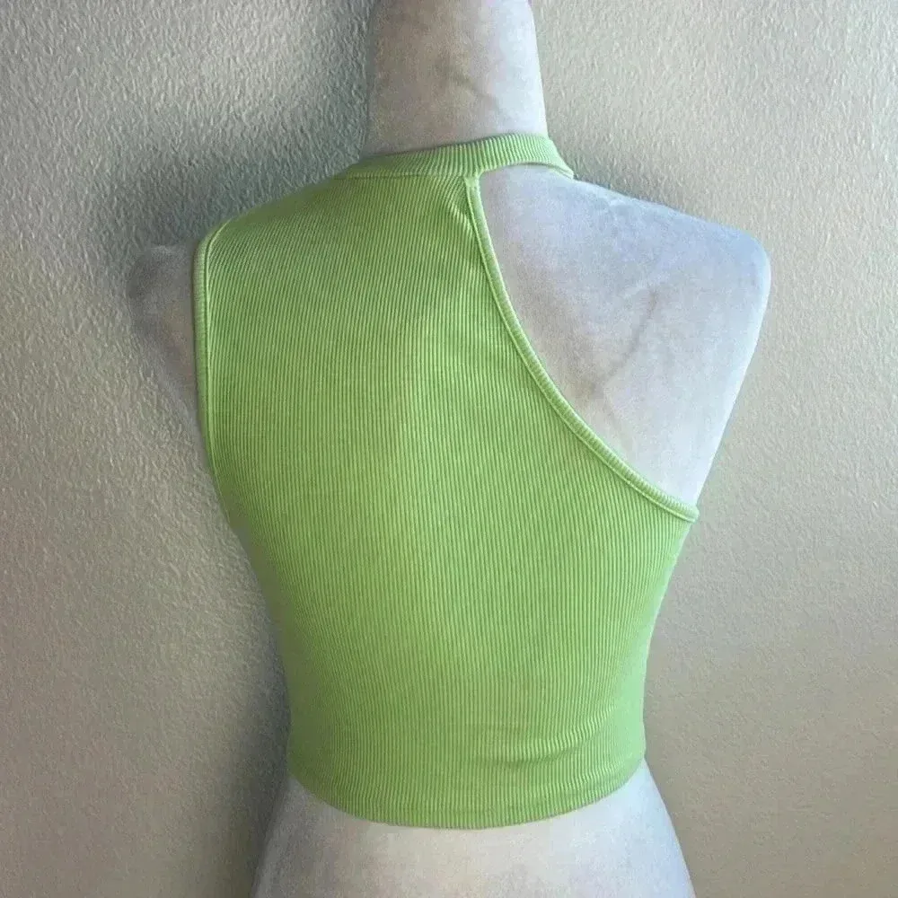 ZARA ASYMMETRIC GREEN RIBBED CROP TOP‎ BLOGGERS FAV SIZE SMALL - Image 8