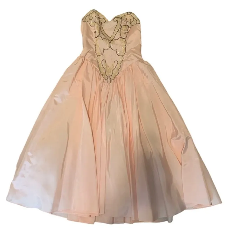 1980s ZUM ZUM Pink Strapless Beaded Sweetheart Prom Dress – ILGWU USA small - Image 14