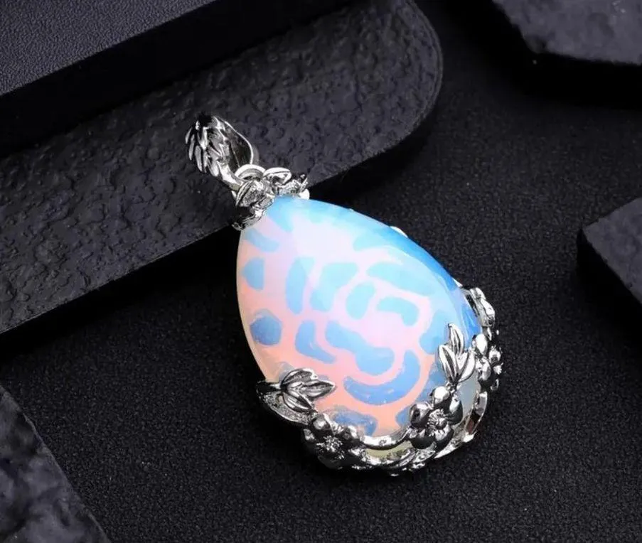 Opal Natural Stone Drop Shaped Pendant Necklace Healing Gemstone Penant - Image 2
