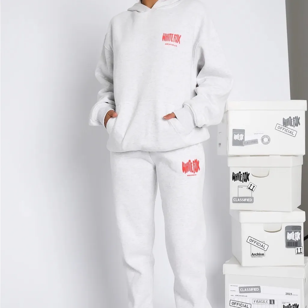 White Fox Boutique Light Gray Joggers with Red Logo - Image 6