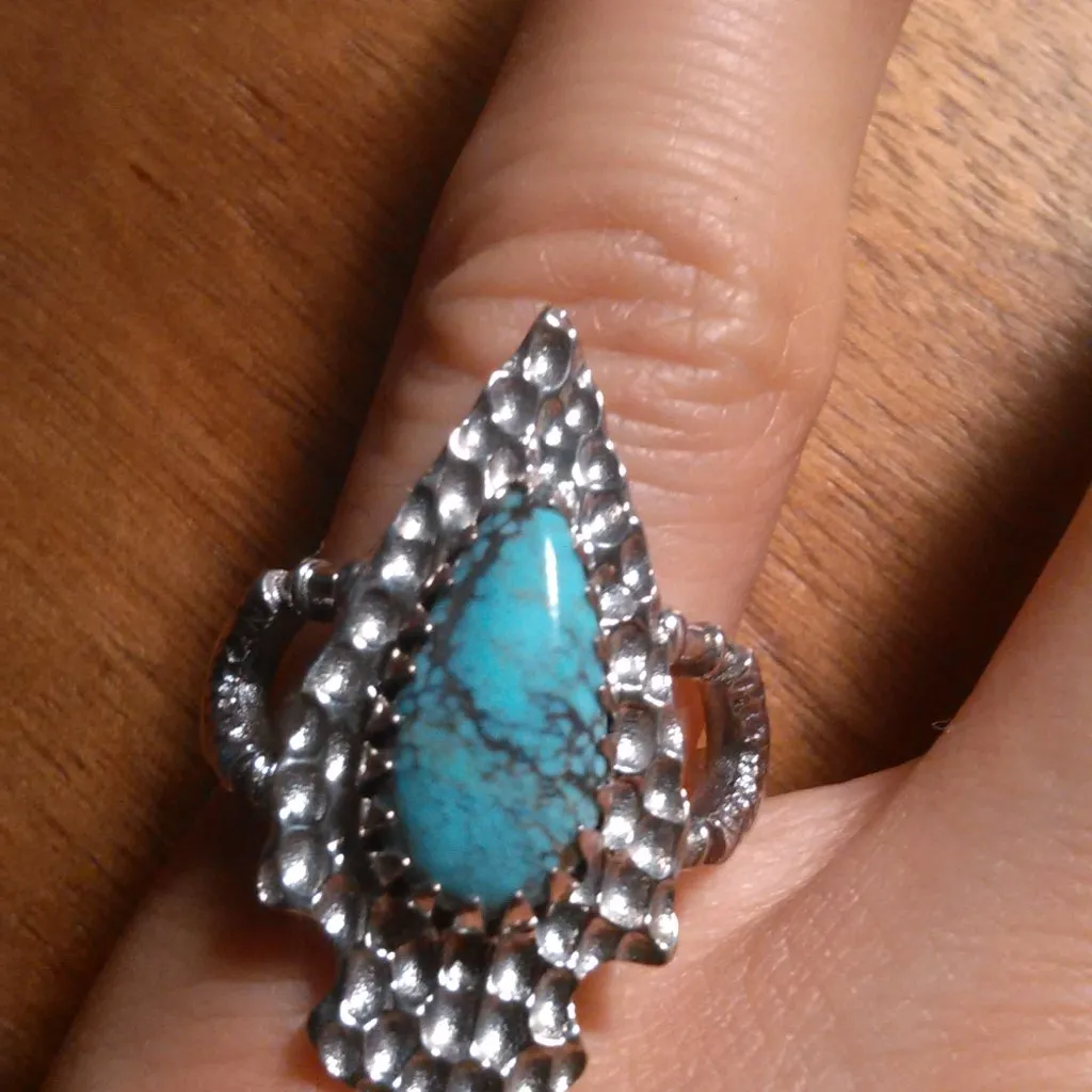 Artisan Crafted Blue Moon Turquoise Arrowhead Sterling Silver Ring (Size 6) - Image 10