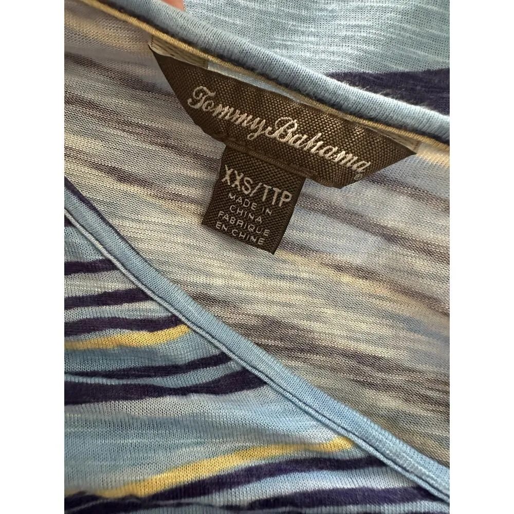 Tommy Bahama Blue Yellow 100% Rayon Maxi Dress Tropical Cap Sleeve V Neck - Image 4