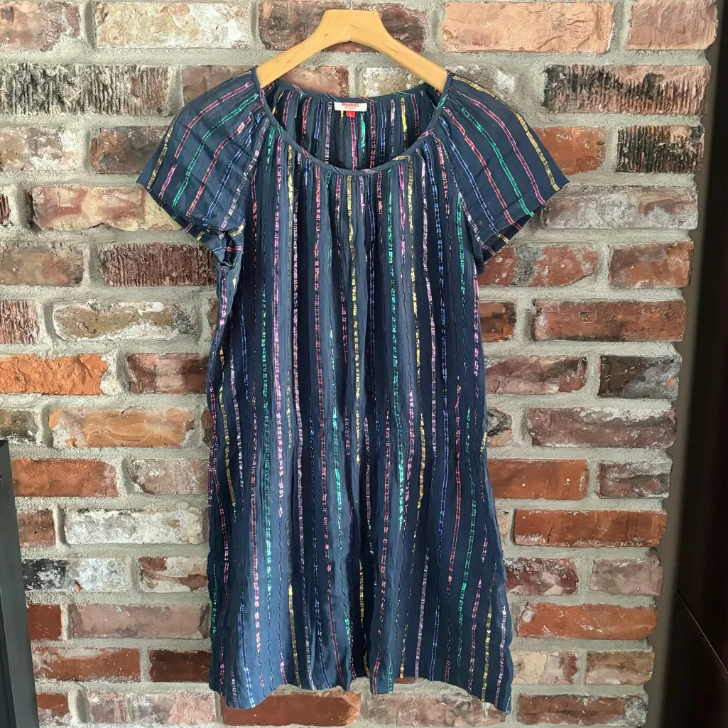 Madras A.P.C. Cotton Rainbow Stripe Mini Dress, L Blue Size L - Image 2