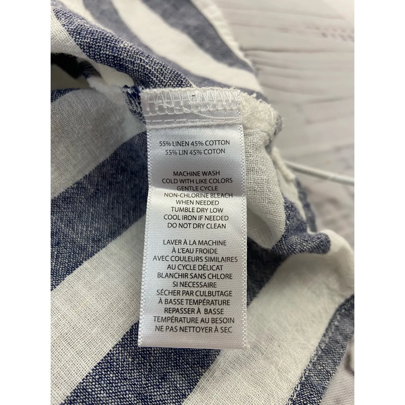 BeachLunchLounge Linen Tee Shirt Womens S Off On Shoulder Smocked Pleat Striped - Image 13