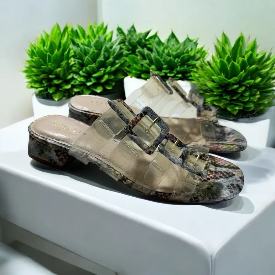 Cecelia New‎ York Lincoln Clear Strap Snake Print Buckle Slide Sandals 7.5 Pink - Image 2