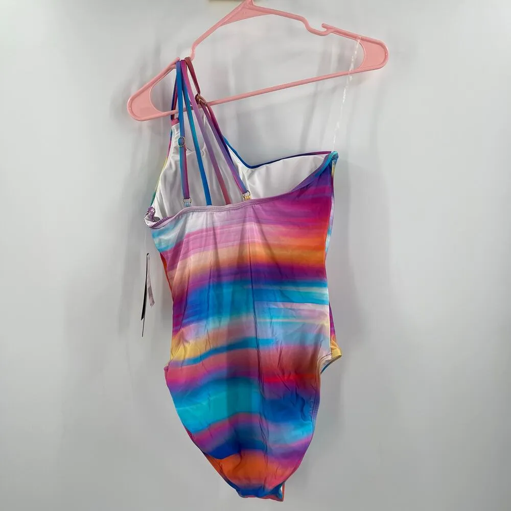LA BLANCA Sunset Shores Swimsuit SZ 8 One Shoulder Ombre NWT Rainbow Multicolor - Image 4
