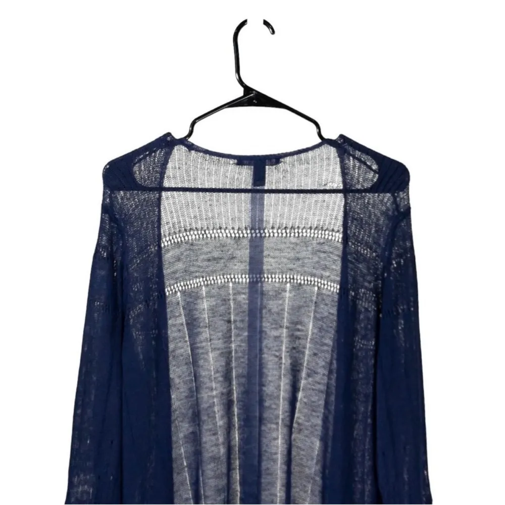 Ralph Lauren Women's Cardigan Blue Linen Tie Front Crochet Long Sleeve Tunic 1X - Image 2