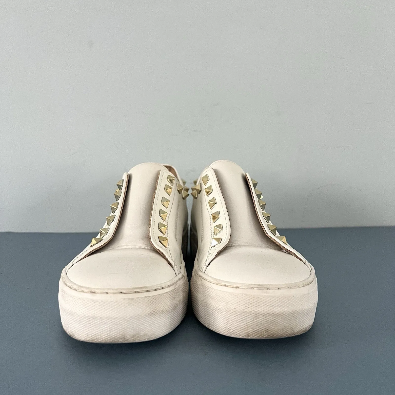 Michele Lopriore Mila White Leather Studded Sneakers Made in Italy Size 6 - Image 4